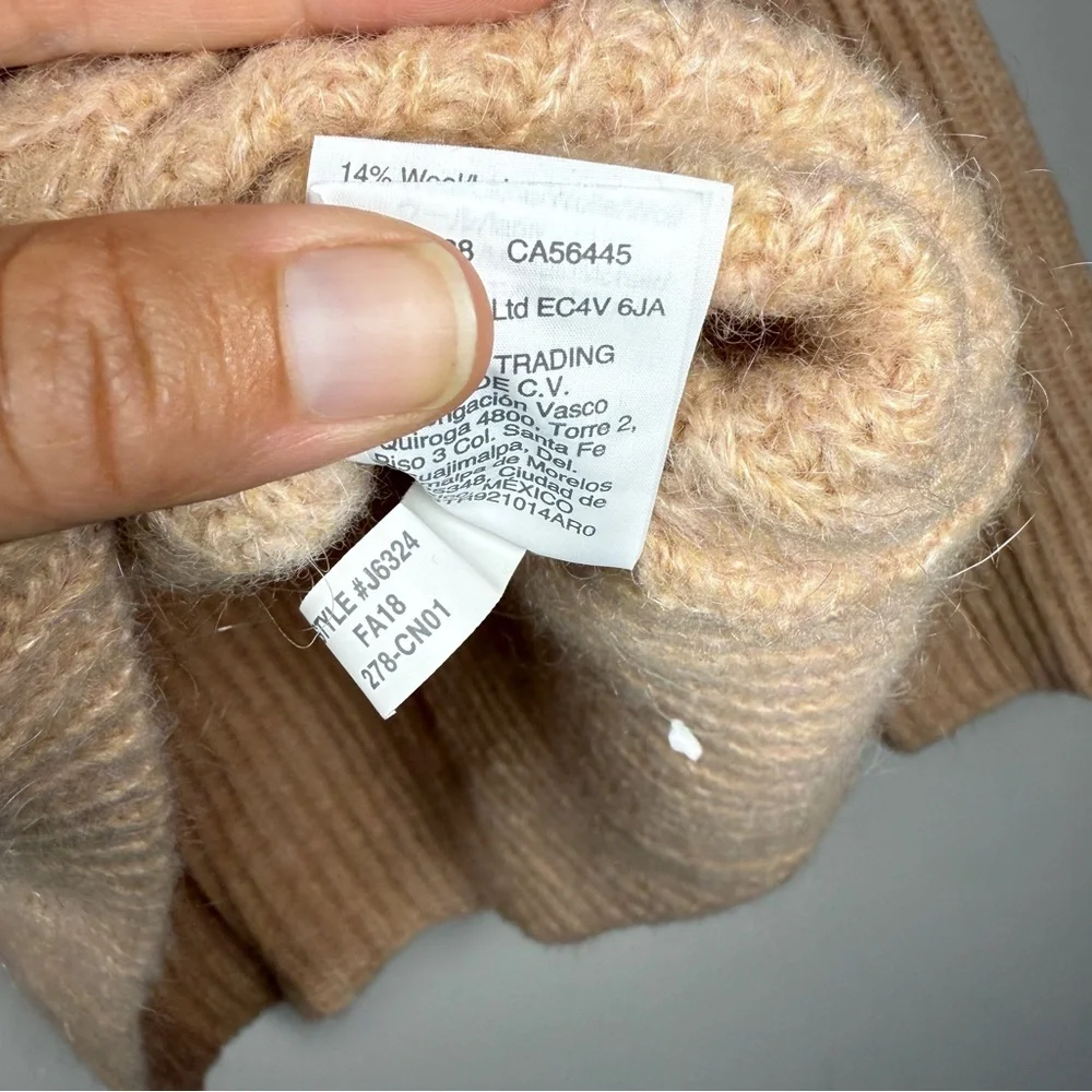 Point Sur Mohair & Wool Blend Ribbed Turtleneck Rib Knit Sweater Pale Peach Sz S